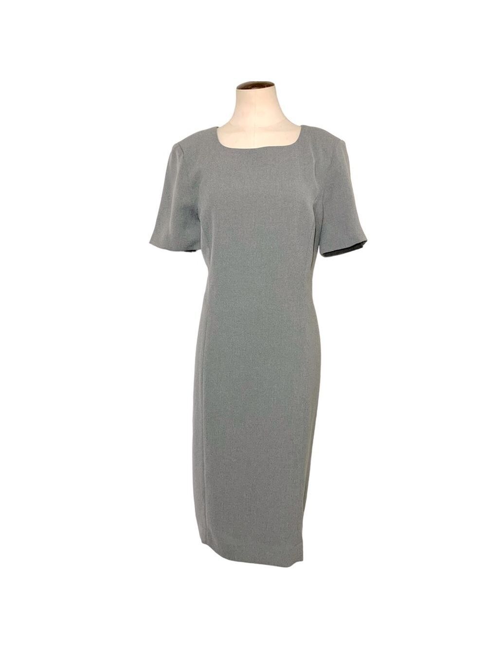 Vintage Laurent De Veilleux Minimalist Gray Career Midi Dress Short Sleeve 14-16